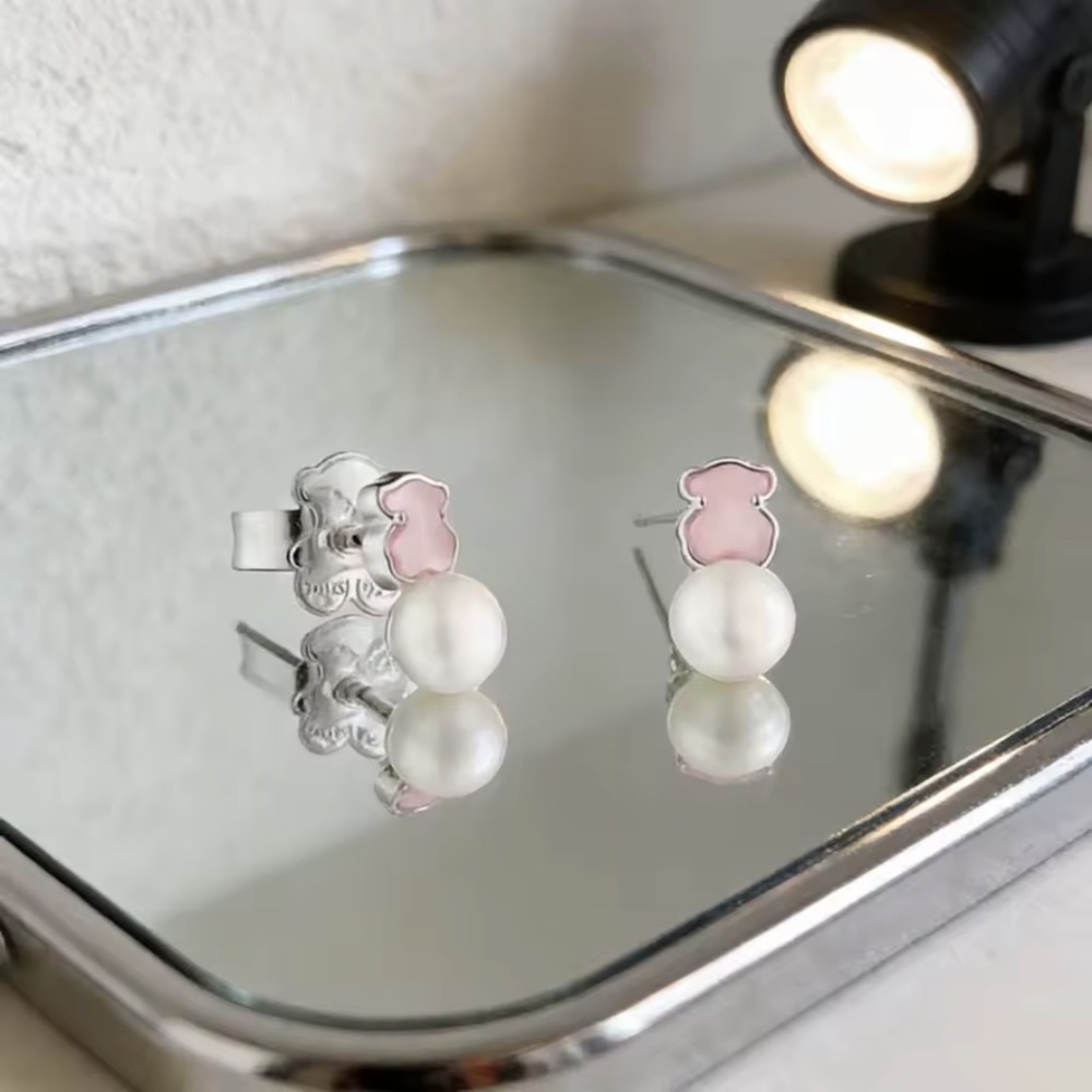 Tous Pink Silver ROSE QUARTZ Stone Earrings Silver Studs - Picture 12 of 16